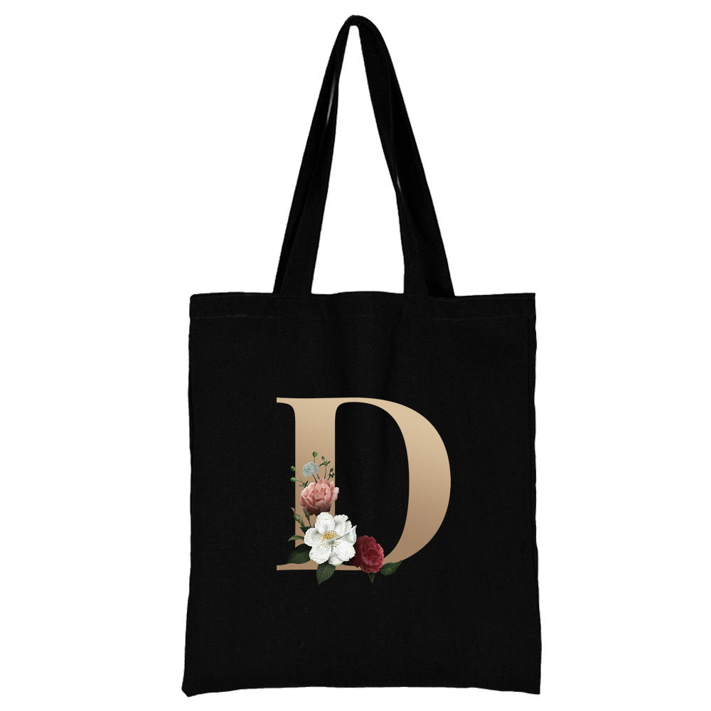 English Alphabet Flower Printed Canvas Bag