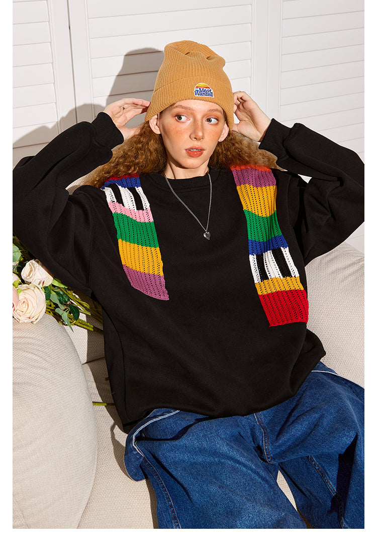 Niche Design Regnbue Uld Patchwork Sweater til Kvinder