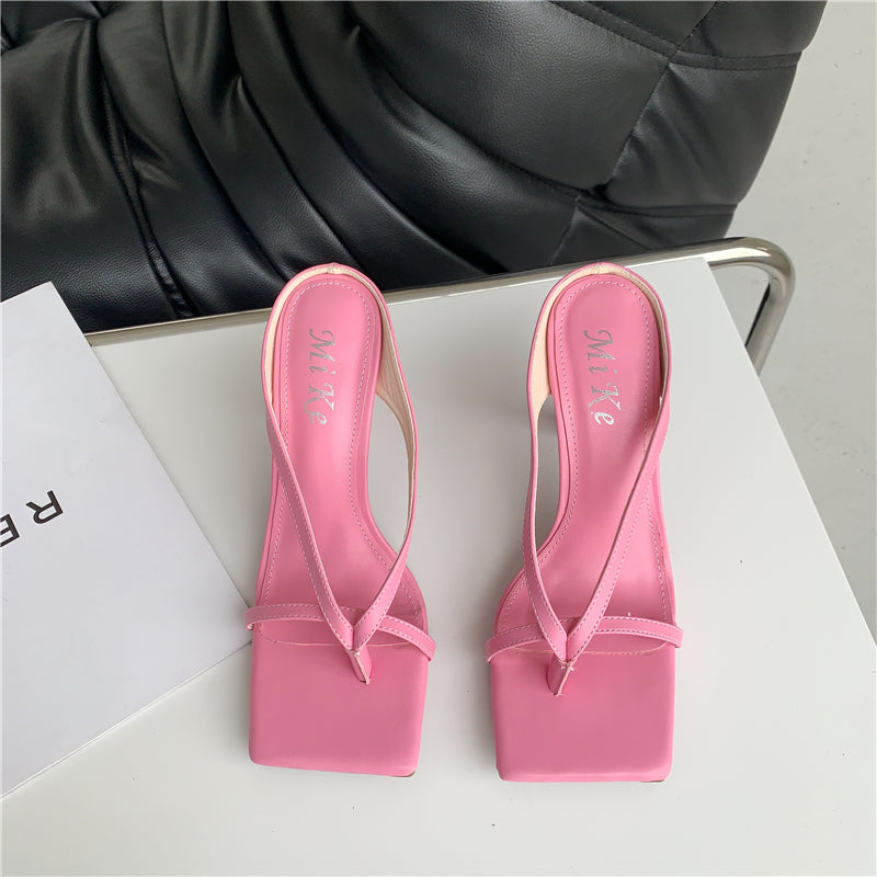 Flip-Flops Women's Outer Wear Square Toe Stiletto Sandals