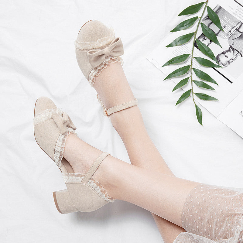 Women's Suede Gentle Lace Bow Sandals