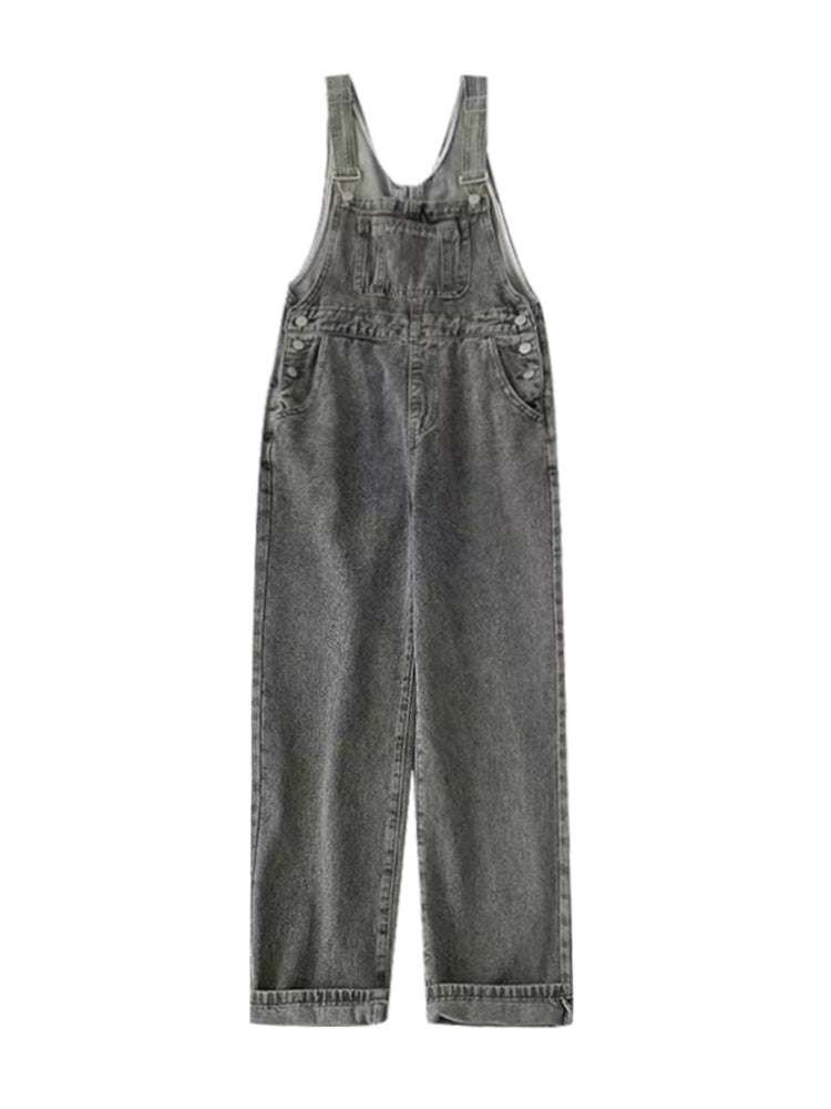 Vintage Sweet Black Denim Strap Pants Female