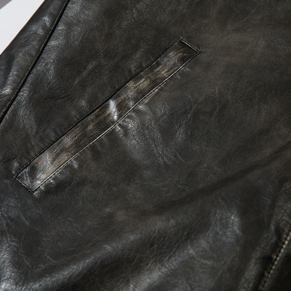 American Street Niche Loose Lapel Patchwork Leather Coat