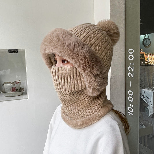 Twist Stripes Knitted Hat Scarf One-piece Fleece-lined Kit