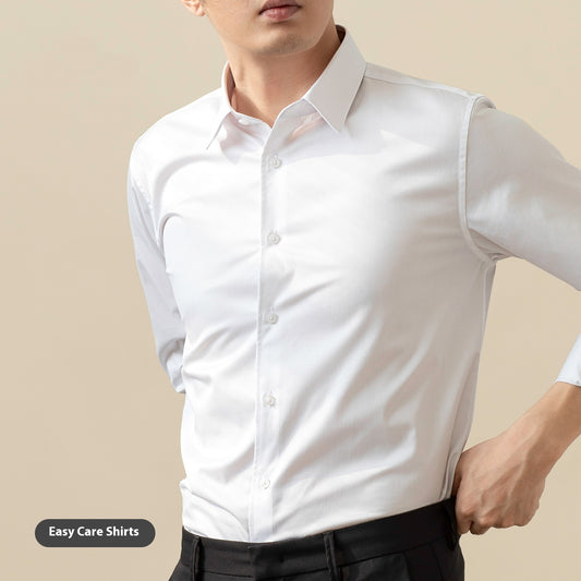 Long Sleeve White Shirt Men's Solid Color Stretch Slim-fitting Iron-free Anti-wrinkle Business Casual Men's Business Wear
