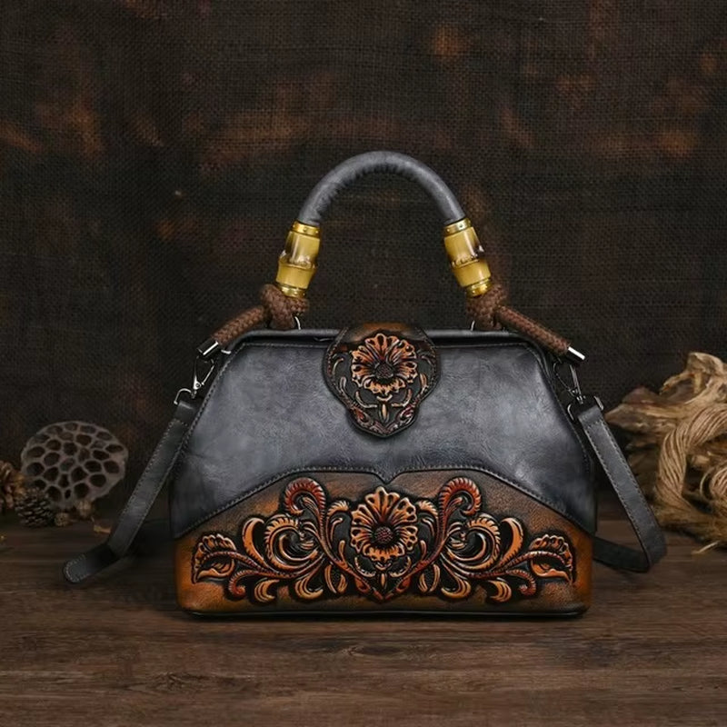 Artisan Luxury Leather Shoulder Bags for Women - 2025 Vintage Carved Designer Handbags