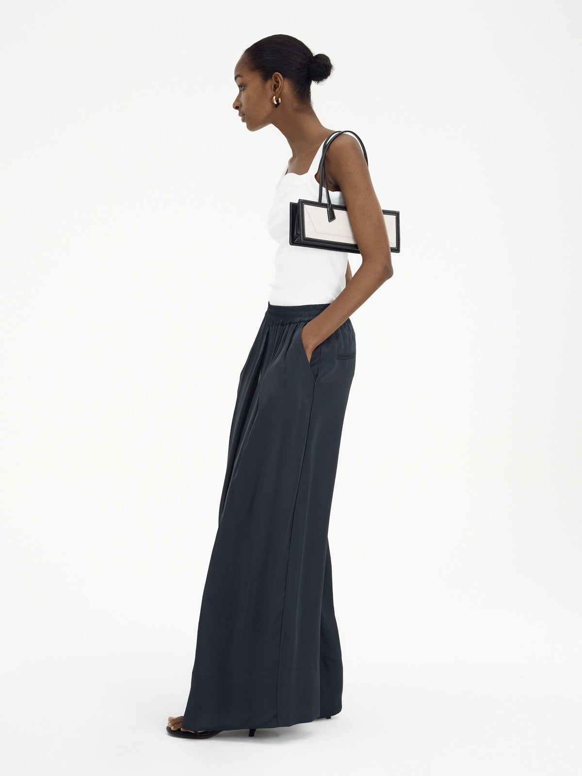 Loose Wide-leg Pants Women's Color Matching Silky Casual Trousers