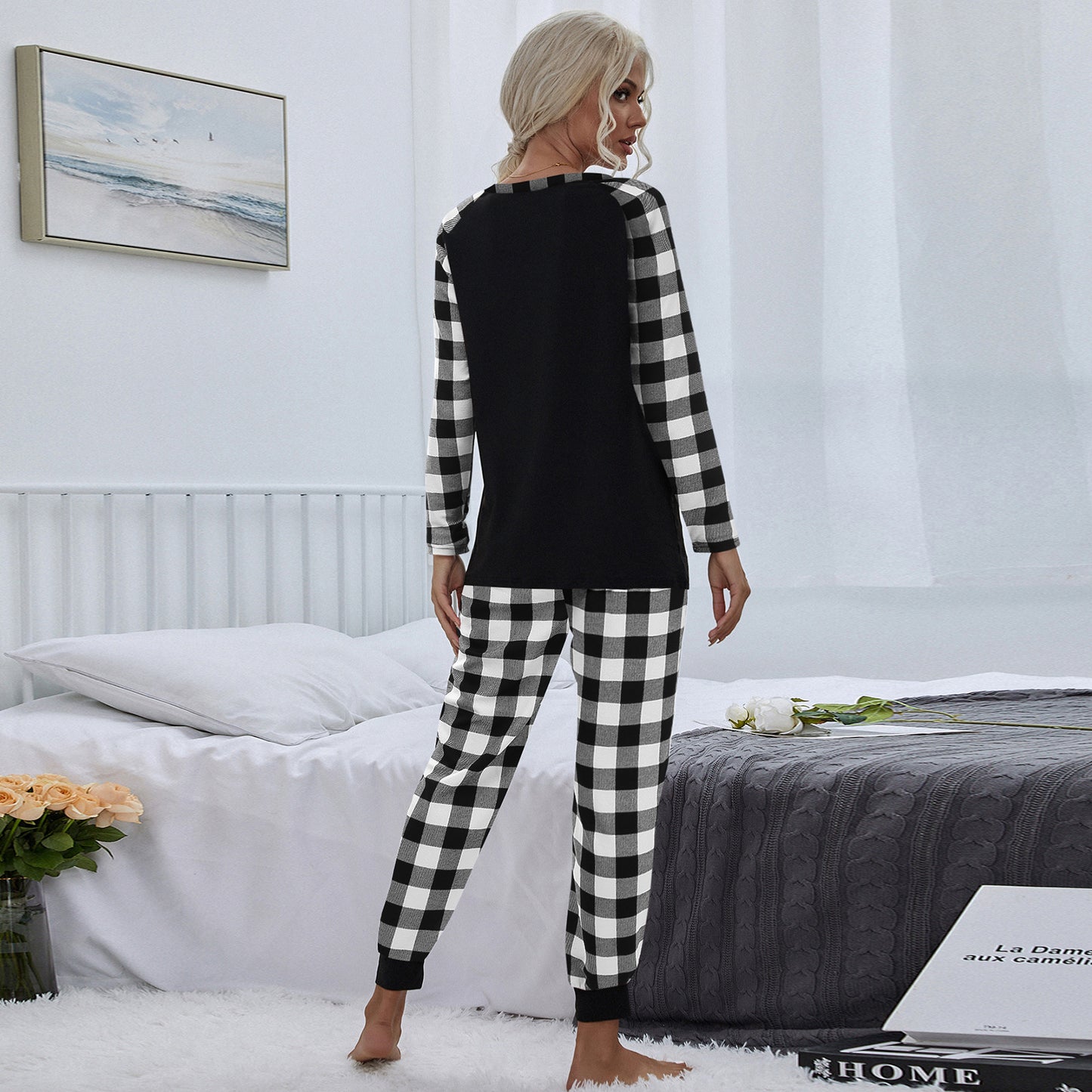 European And American Christmas Festival Women's Fashion Plaid Homewear Casual Loose Outfit
