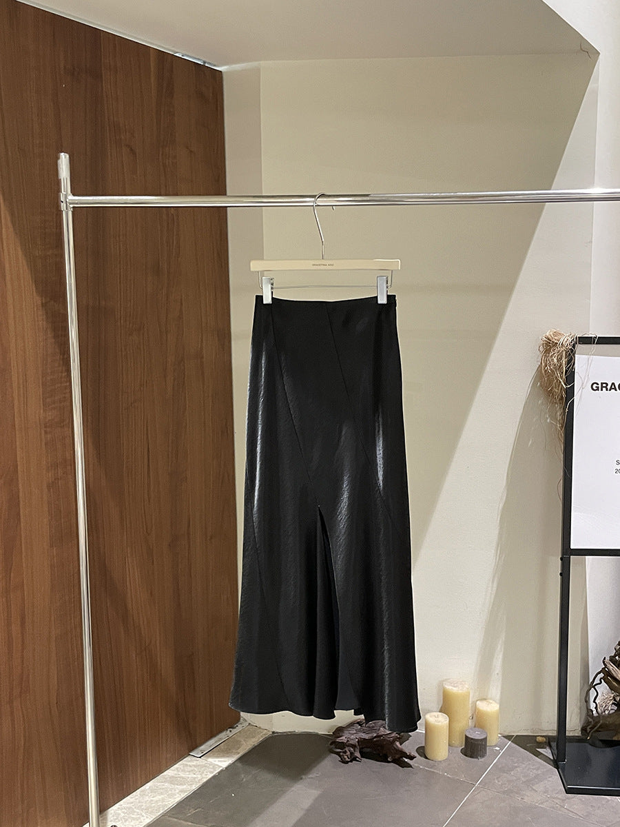 Irregularly Slit Double-Layer Gauze Relaxed-Fit Fishtail Skirt
