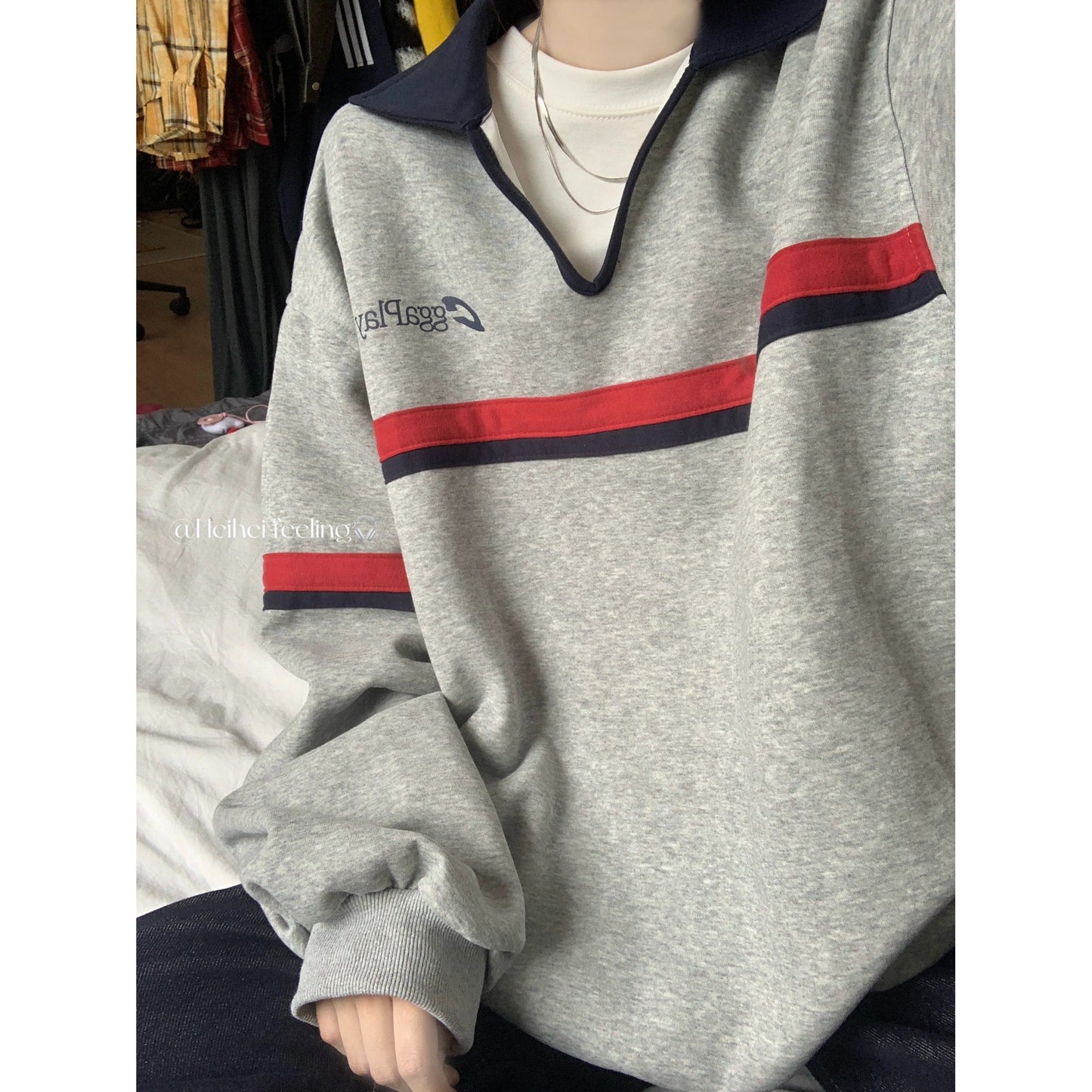 Amerikansk Hot Girl Løs Farvematchende Blomsterprint Langærmet Pullover