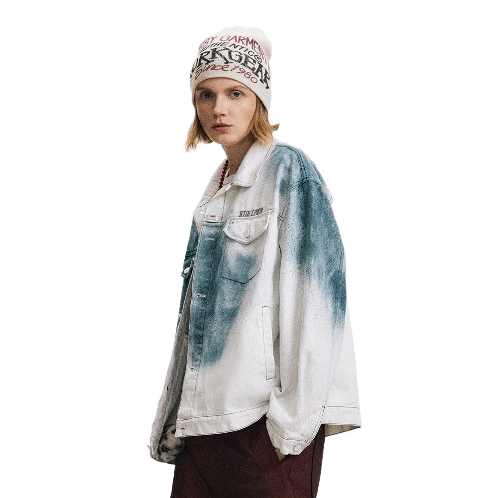 Fashionable Splash-ink Gradient Denim Coat