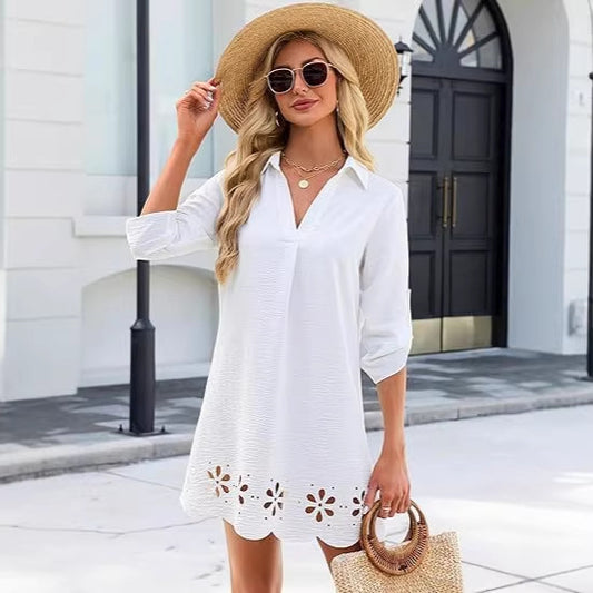 V-neck Long-sleeve Cutout Burnout Floral Dress