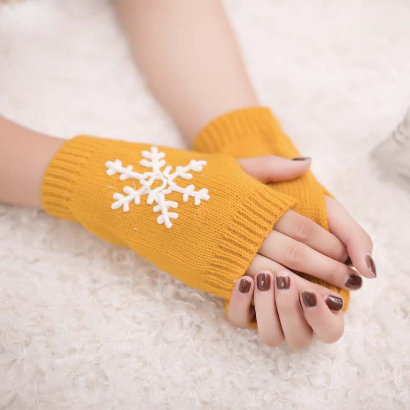 Christmas New Knitted Half Finger Embroidered Warm Gloves