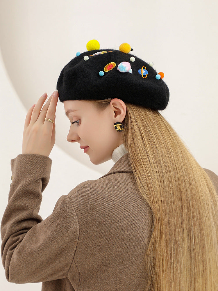 Sweet And Cute Planet Wool Blend Beret