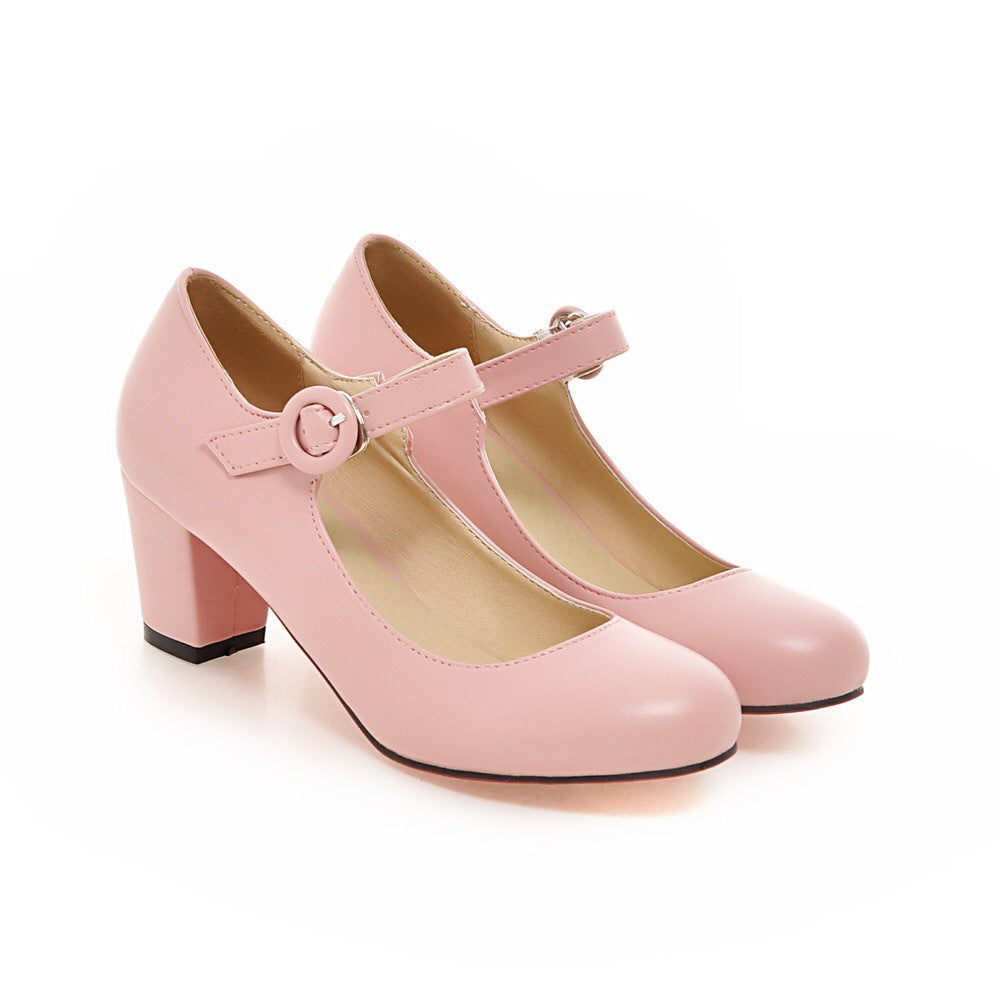 Buckle High Heels Round Head Leisure Low-top Shoes