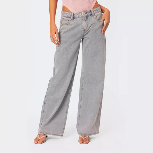 Dame Løse Retro Jeans med Print