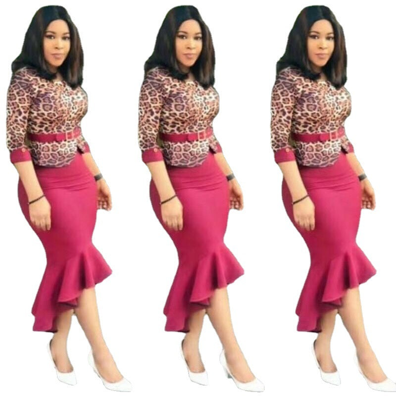 Ruffled Dress Round Neck Leopard Print