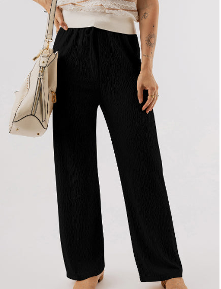 Black Textured Loose Drawstring Pants