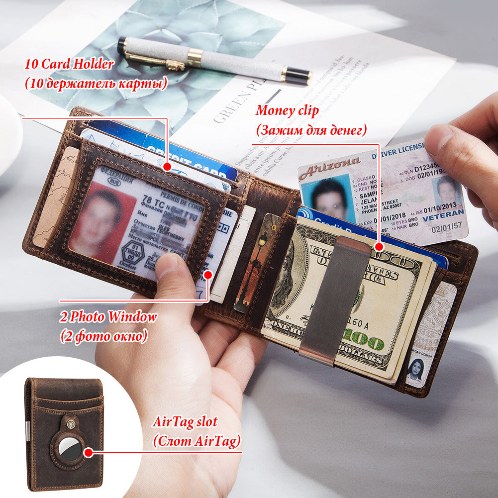 RFID Coin Clip Layer Leather Card Holder For Men