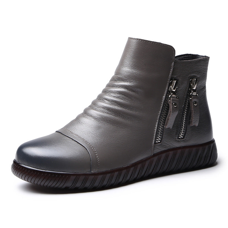 Anti-slip Soft Sole Comfortable Middle-aged And Elderly Leather Shoes Cowhide Ankle Boots