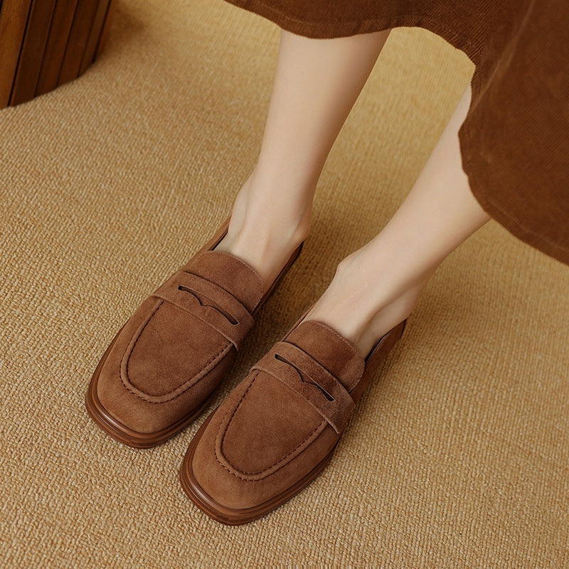 Women's Sheepskin Pumps With Square Toes And Retro Round Toes