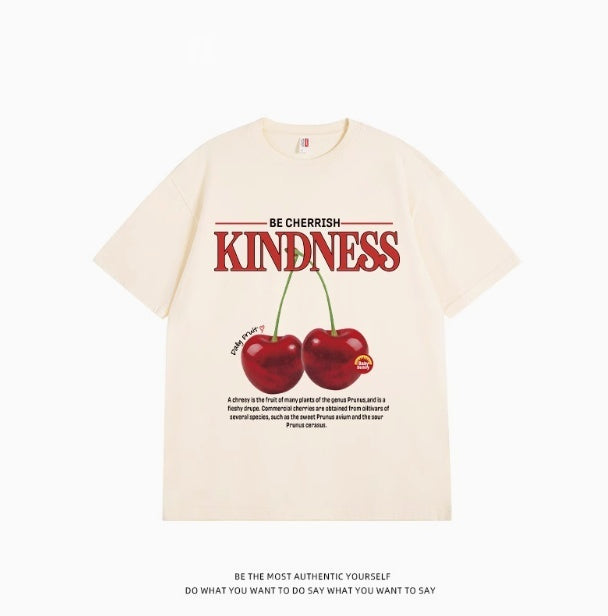 Sweet Cool Simple Letter Cherry Short Sleeve T-shirt Pure Cotton