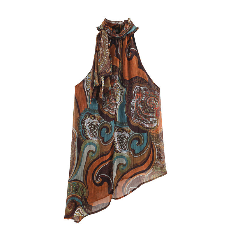 Women's Printed Metallic Asymmetric Top