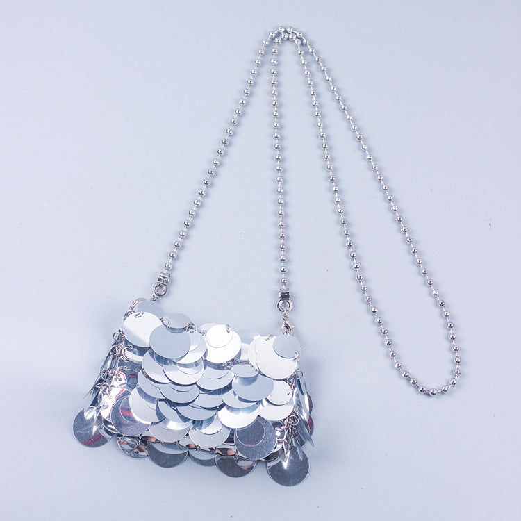 Handmade Women's Woven Bag Chain Sequined Shoulder Messenger Bag