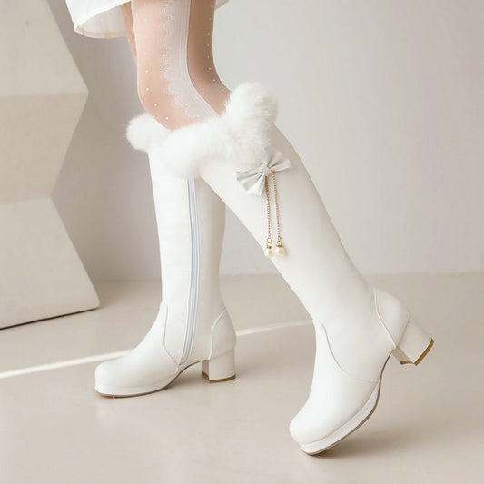 Womens Tall Fleece-lined Cotton Over-the-knee Boots