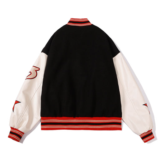 American Street Embroidery Stitching Pu Leather Jacket Baseball