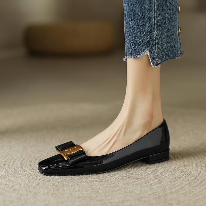 Small Incense Wind Square Buckle Bow Single Shoes Shallow Mouth