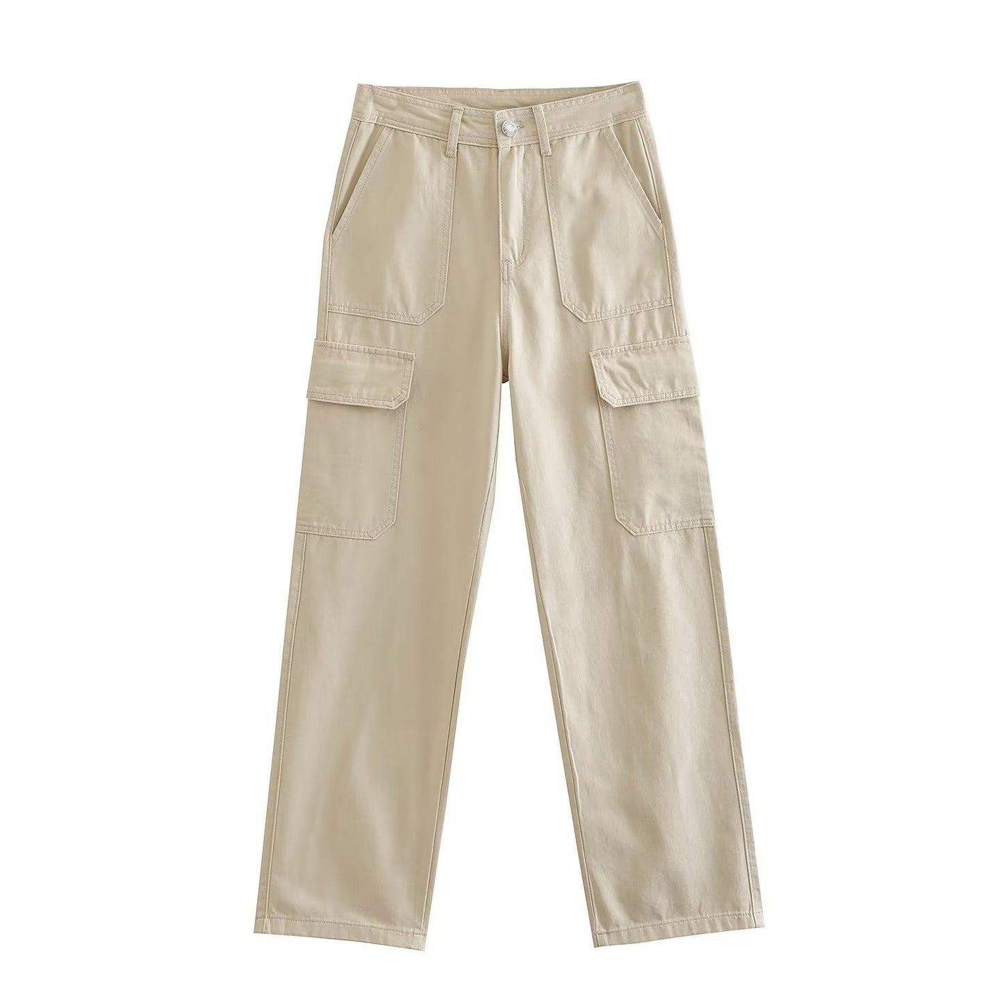 Women's Straight Solid Color Pocket Loose Casual Pants