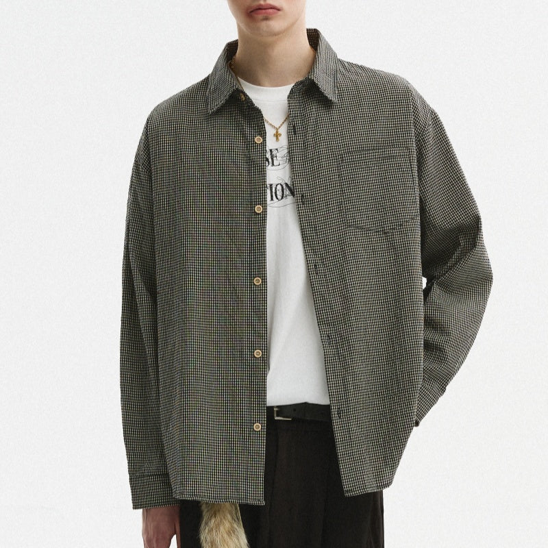 Bubble Texture Plaid Long Sleeve Shirt For Men In Autumn