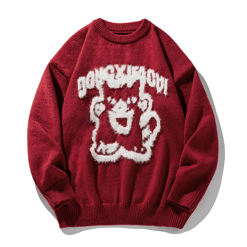 Cartoon Hand-painted Artificial Mink Round Neck Sweater For Men And Women
