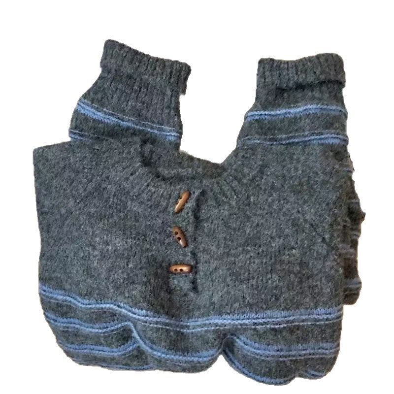 Women's Horn Button Striped Loose Preppy Style Sweater