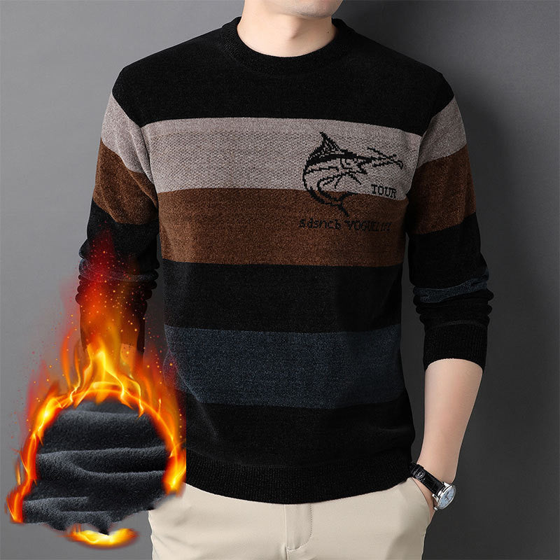 Thermal Knit Round Neck Striped Jumper Top