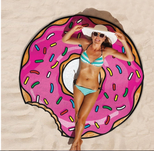 Ferie Ved havet Sød Donutprint Sjal Rundt Badehåndklæde Strandmåtte Picnictæppe S011