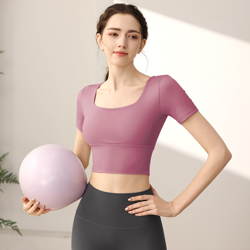 Yoga Cuff Chest Pad Slim Fit Slimming Sports Short Sleeve