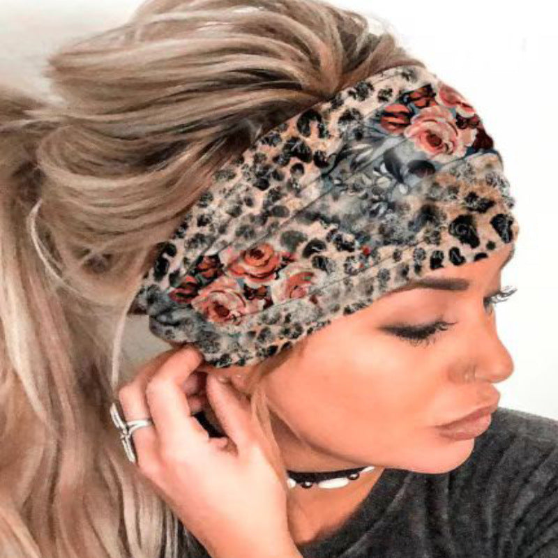 Europæiske og amerikanske grænseoverskridende nye mode vask leopardprint hårbånd med bred skygge til kvinder