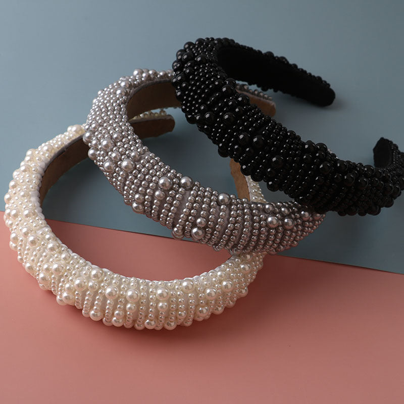 New Fashion Dinner Sponge Hand String Pearl Hairband