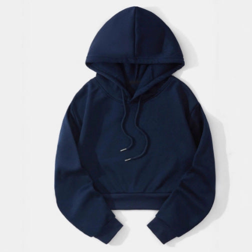 Efterår og vinter fleeceforet afslappet kort sweatshirt med hætte