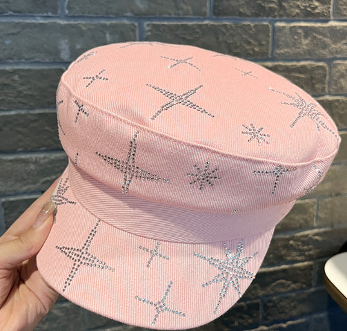Denim Rhinestone XINGX Flat-top Cap Women's Spring Face Little Wild