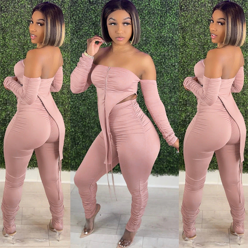 Tube Top Long Sleeve off Shoulder Top Two-Piece Set