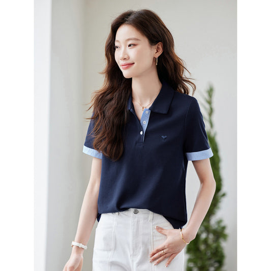 Women's American-style Faux Two-piece Off-shoulder Short-sleeve T-shirt