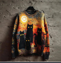 Womens Halloween Printed Crew-Neck Sweater From Europe And The US