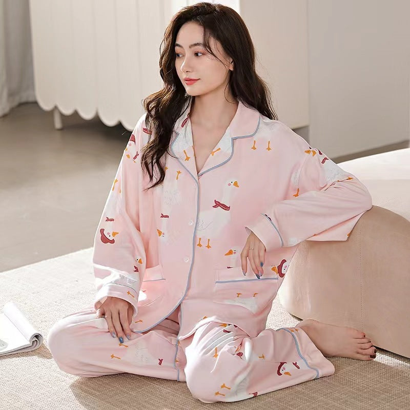 Women's Cotton Pajamas Long Sleeve Trousers Suit