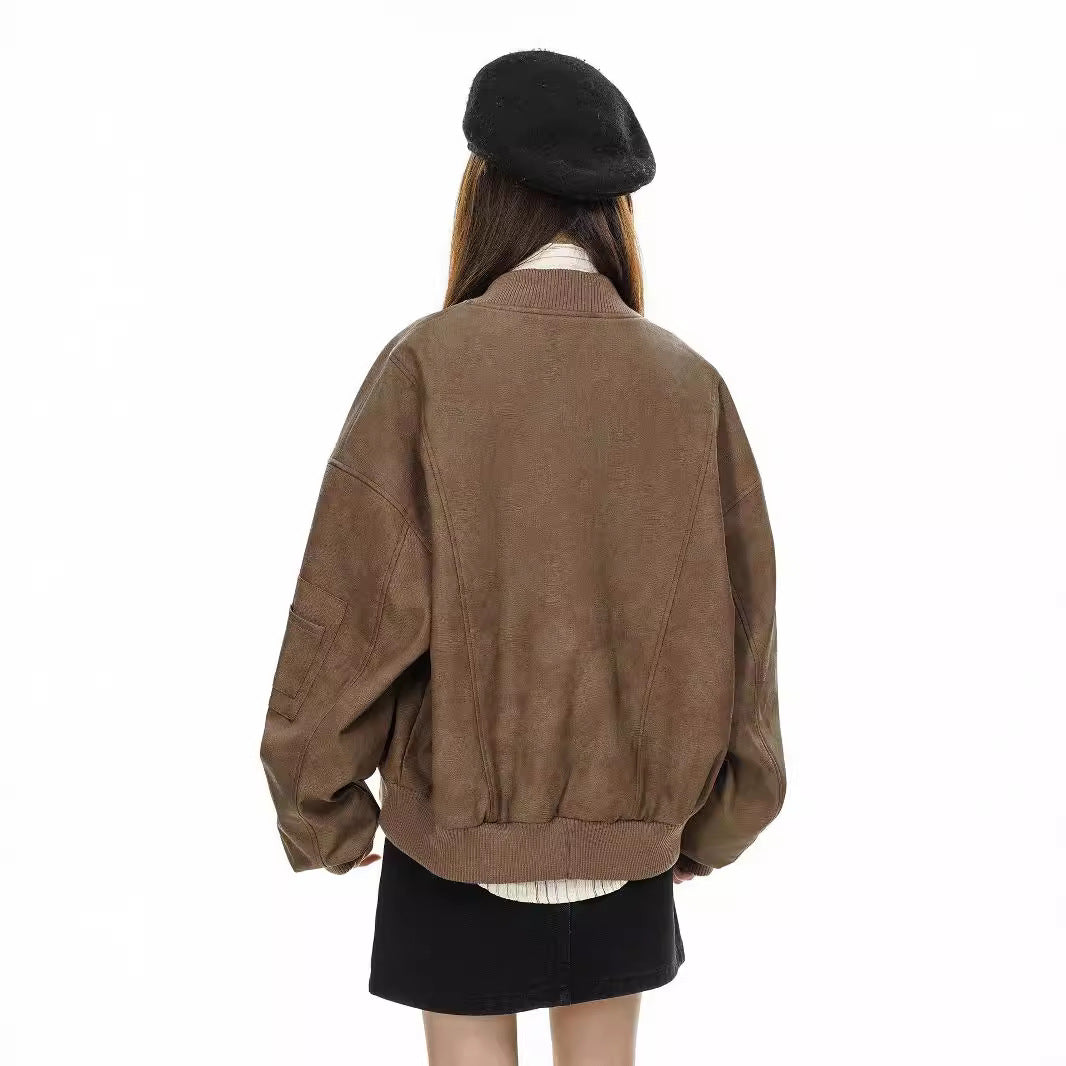 Women's Fashion Casual Imitation Leather Jacket Coat