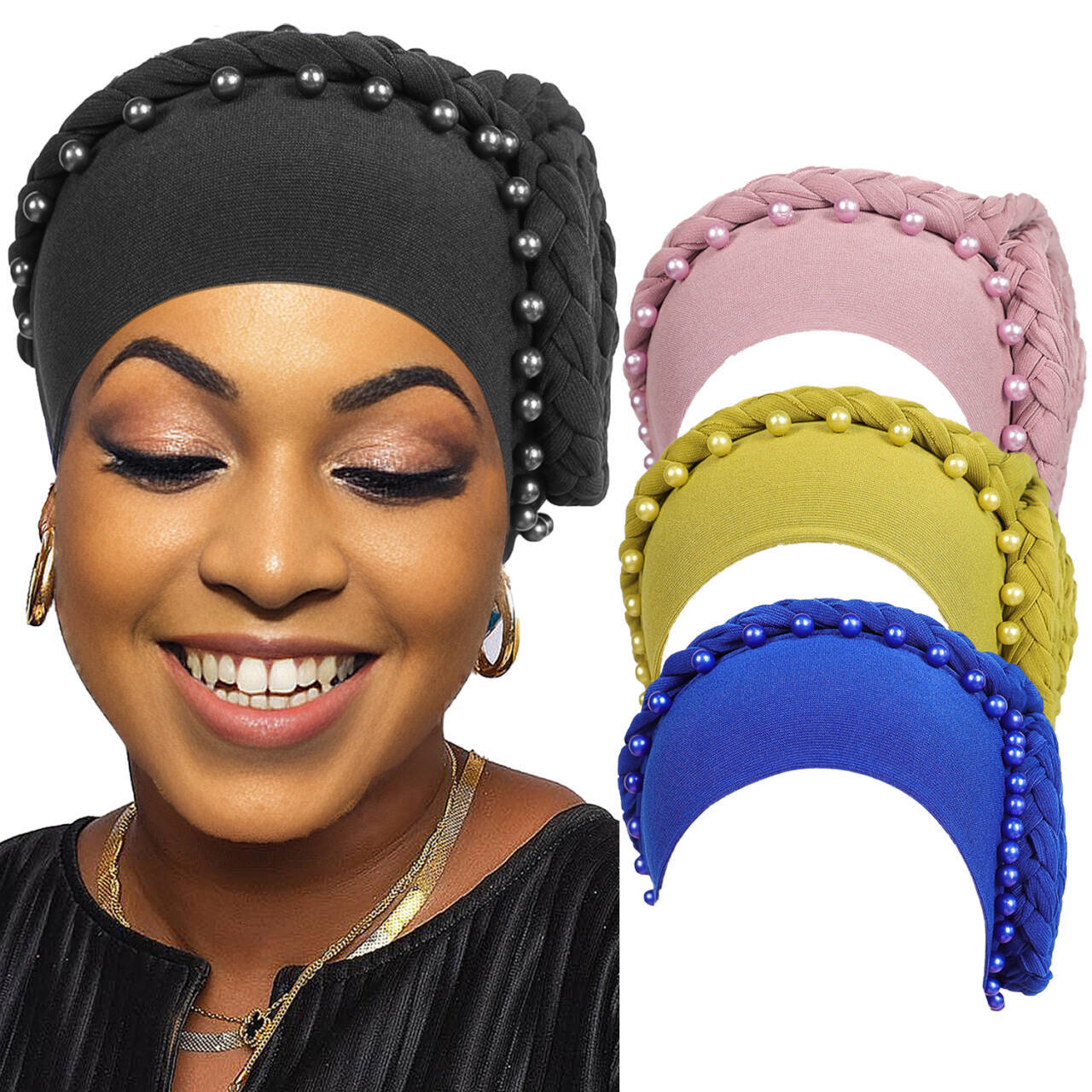 Beaded Floral Cap Pearl Braids
