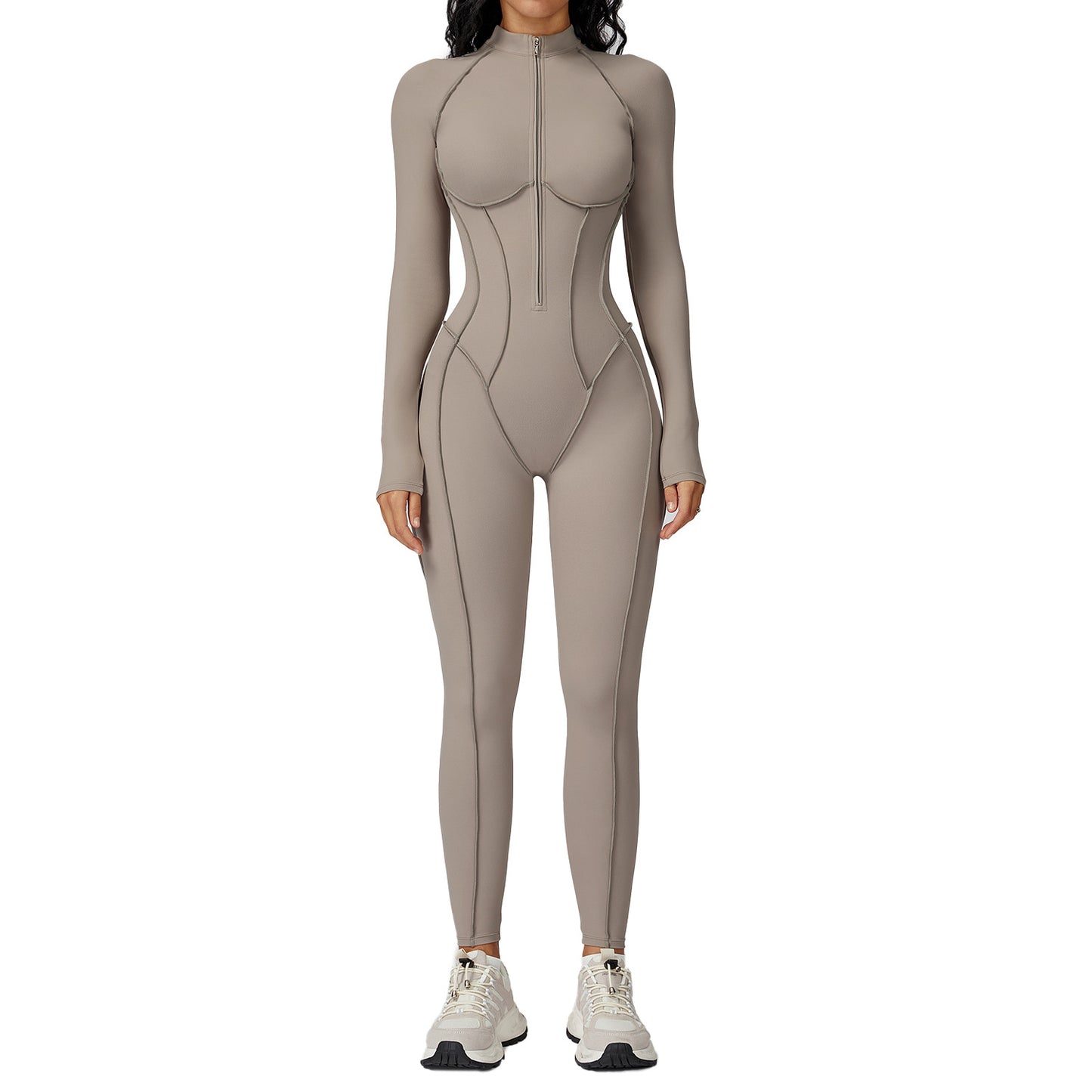 High-intensity Sports Contrast Color Stand-up Collar Jumpsuit