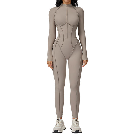 High-intensity Sports Contrast Color Stand-up Collar Jumpsuit