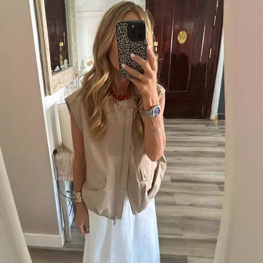 Loose Pleated Sleeveless Vest Waistcoat Top